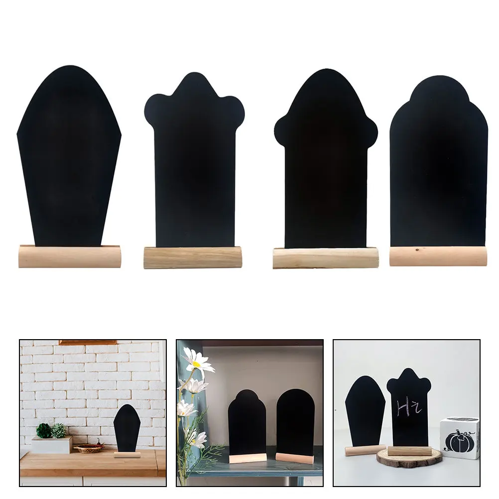 4Pcs Wooden Blackboards Mini Two-Sided Message Boards Reusable Chalk Writing Note Display Desktop Decors Easter Decorations
