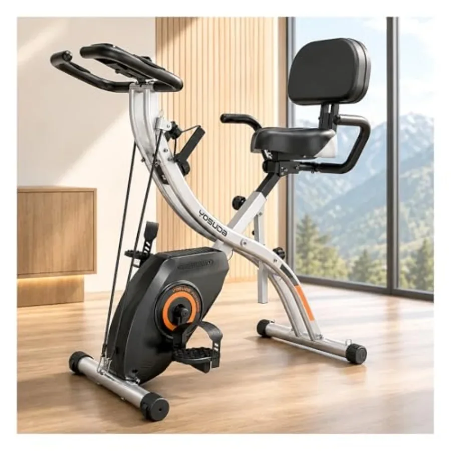 Folding Exercise Bike for Home Use, Steel Frame, Black, 5-in-1 Adjustable Resistance with Comfort Seat and Easy Fold Design