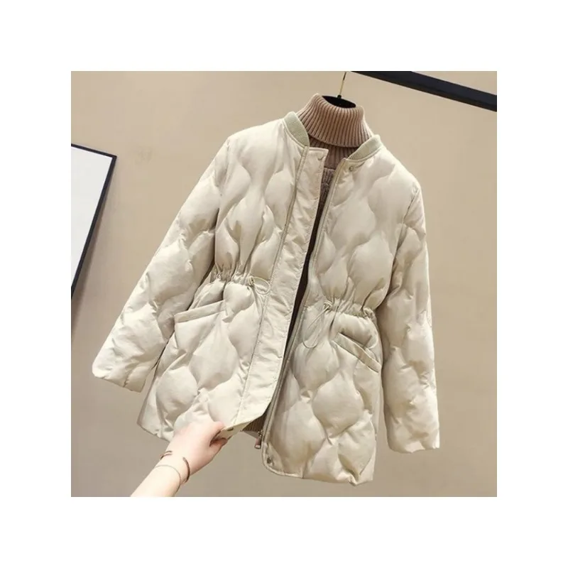 Jaqueta de algodão retrô de cintura cinched feminina, parkas estilo coreano, estilo ocidental, roupas regulares para mulheres, outono, inverno, novo, 20, quase branco