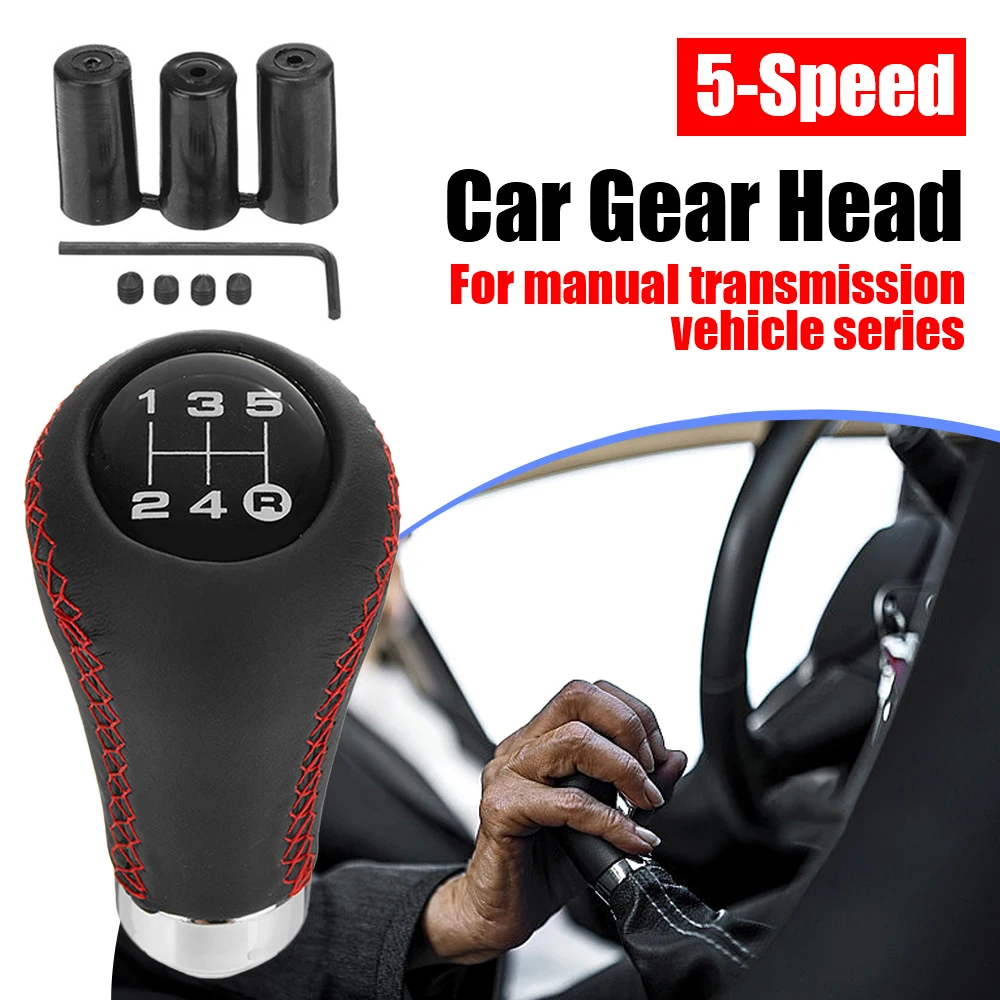 

5Speed PU Leather Car Gear Shift Knob Gear Stick Manual Shifter Lever Black Red Line Stitche Gear Shift Knob Universal