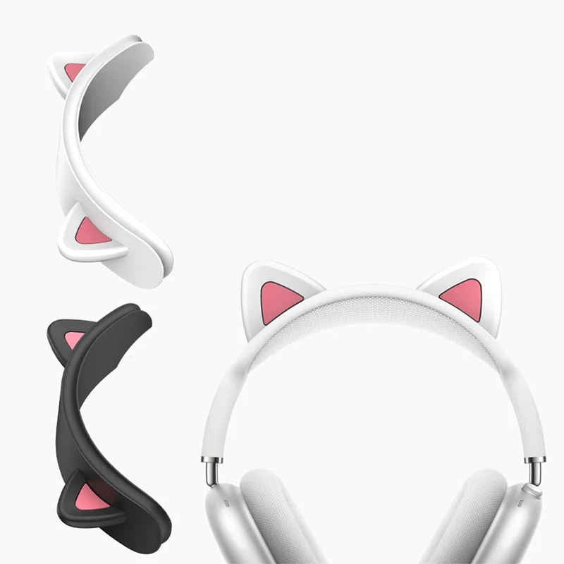 For Apple  Max Multifunctional Wireless Bluetooth Headset Crossbar Cat Ear Silicone Protective Cover, Black Easy Install
