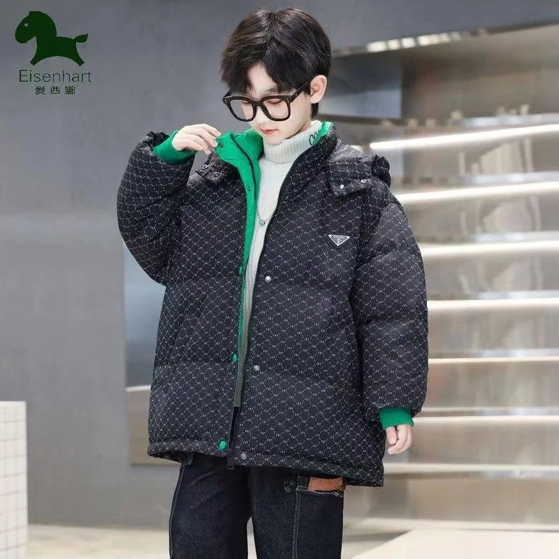 Boys' Cotton Jacket and Winter Clothing 2024 New Style Western-Style Mid Size Boys' Winter Down Cotton Jacket With Thick Coat