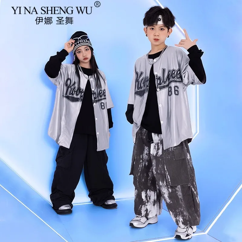 الأولاد أزياء الرقص الفتيات ملابس الجاز الهيب هوب أداء ارتداء بدلة فضية مع بنطلون أسود أطفال طبل عرض زي الحفلات #3