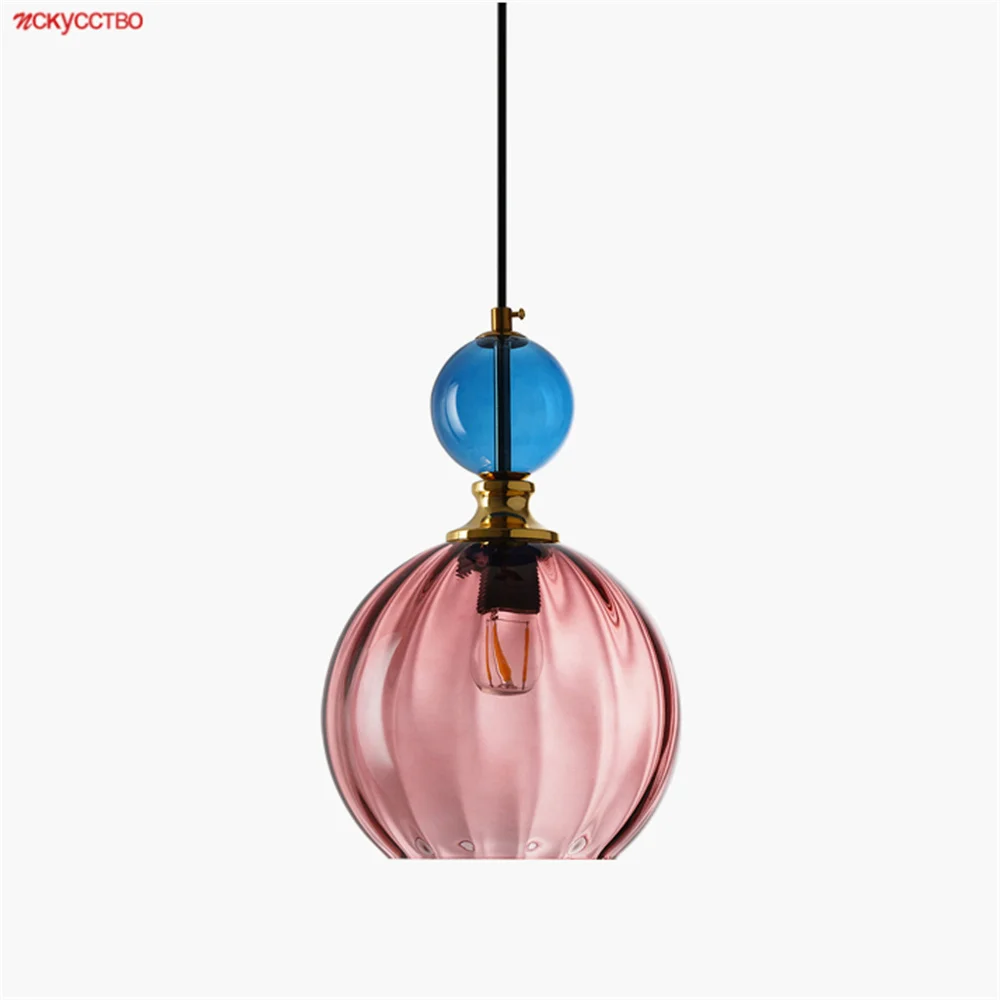 

Nordic Stained Glass Ball Led Pendant Lights E27 Loft Decor Kitchen Accessory House Art Suspension Luminaire Design Dropshipping