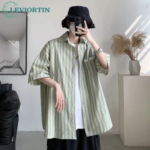 Summer Fashion Men's Large Pocket Shirt Fashion Casual Stripe Fresh Loose Half Sleeve Shirt Unisex Streetwear