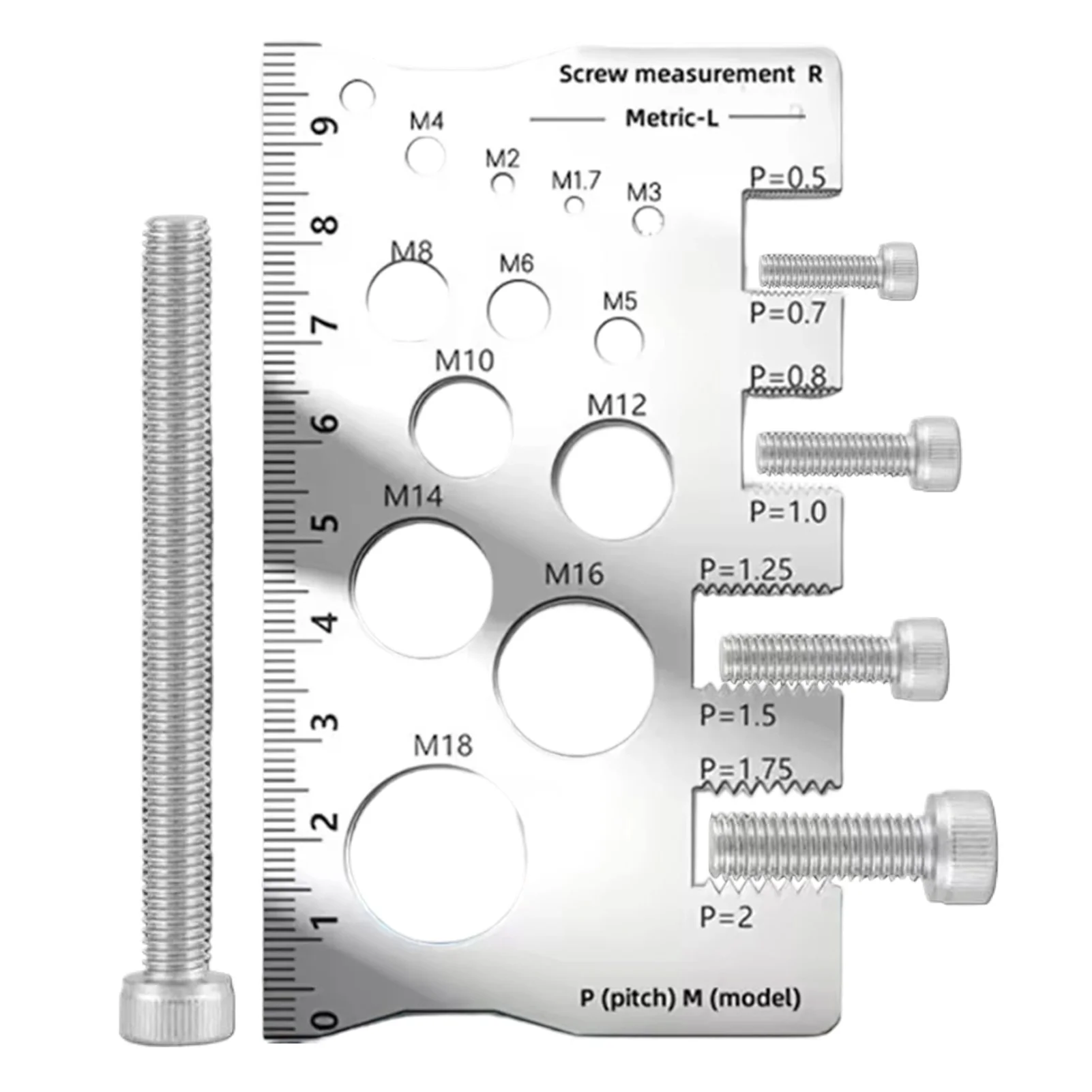 Screw Thread Pitch Gauge Ruler Measuring Tool Bolt Nut Metric Machining Threads Screw Cutting Gauge Angle Model Measuring