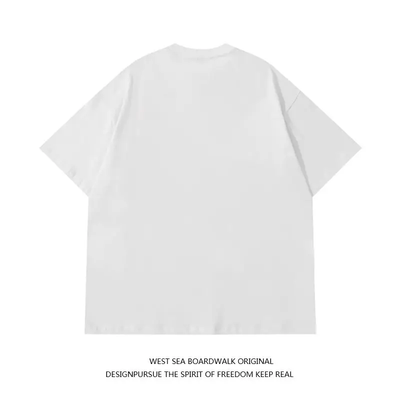 Xihai Short-sleeved T-shirt Pure Cotton Opaque American Pop Printing Men's Trendy Brand Loose and Versatile