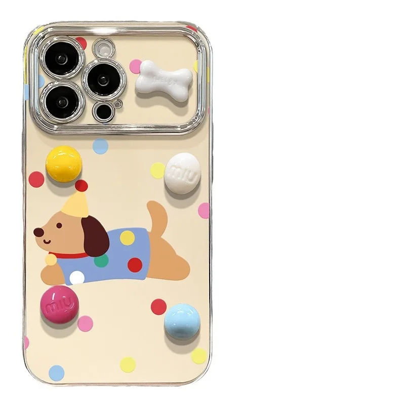

All Inclusive Silicone Phone Case For Iphone 16 Promax 15 14 Pro Xr Xs Xs Max Polka Dot Puppy Toy Holder Electroplated 6D Window