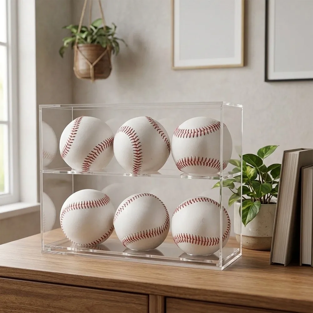 Clear For Acrylic Softball Display Case Wall Mount Baseball Box Black Back 9.84 x 3.27 x 7.09 in Two Level Collectible Holder