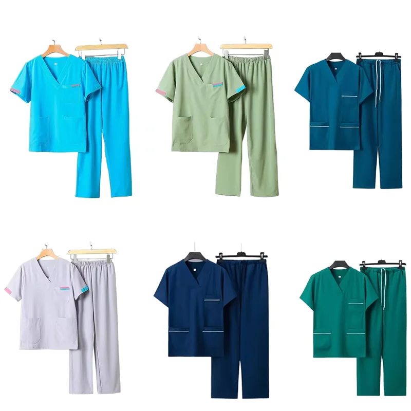 Unisex Medical Scrub Set, Stretch Quick Dry Surgical Hand Washing Uniform, Nurse Workwear for Dental Clinic, Pet Hospital, Docto