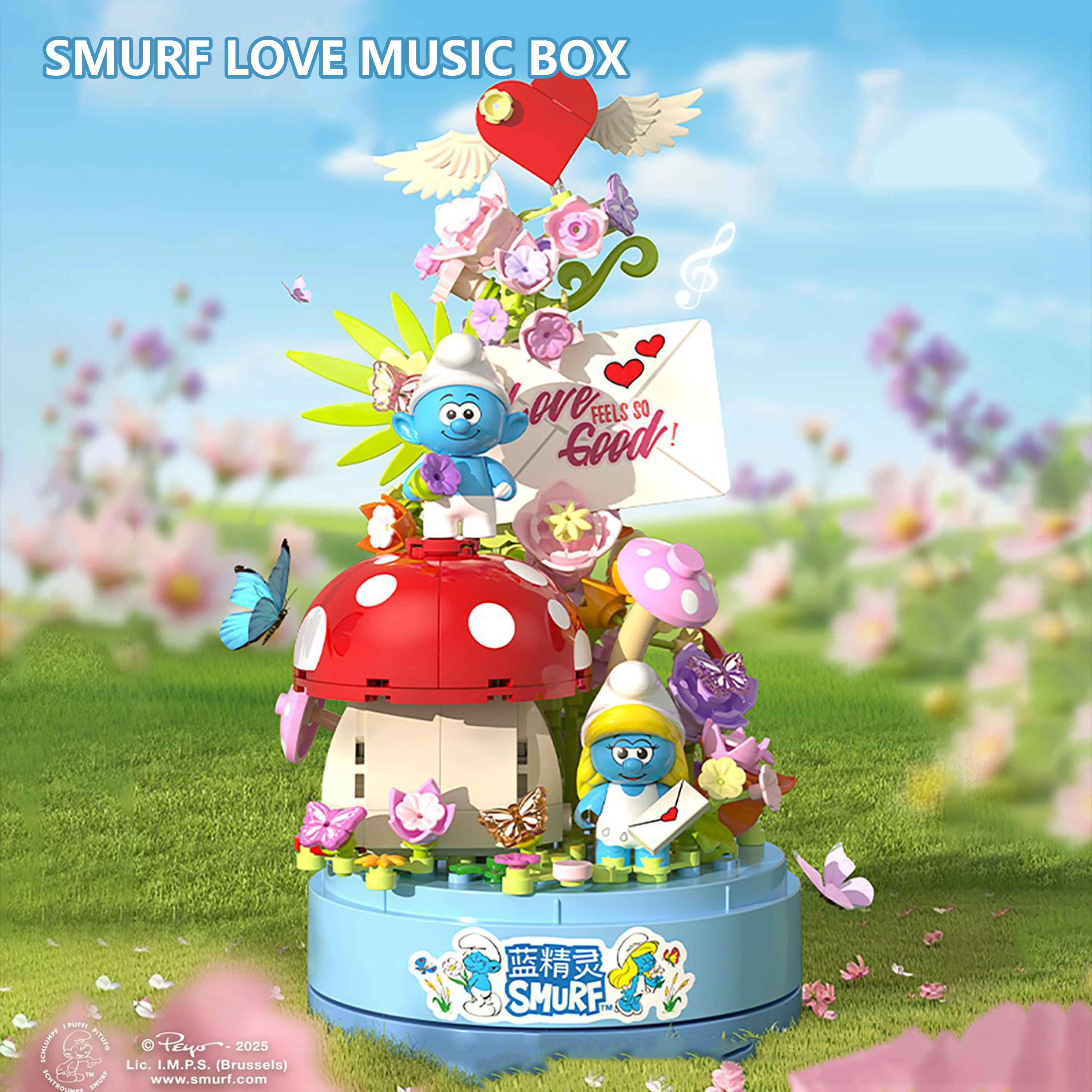 

Smurfs Love Letter Музыкальная шкатулка Строительные блоки DIY Сборная модель Романтический подарок для подруги