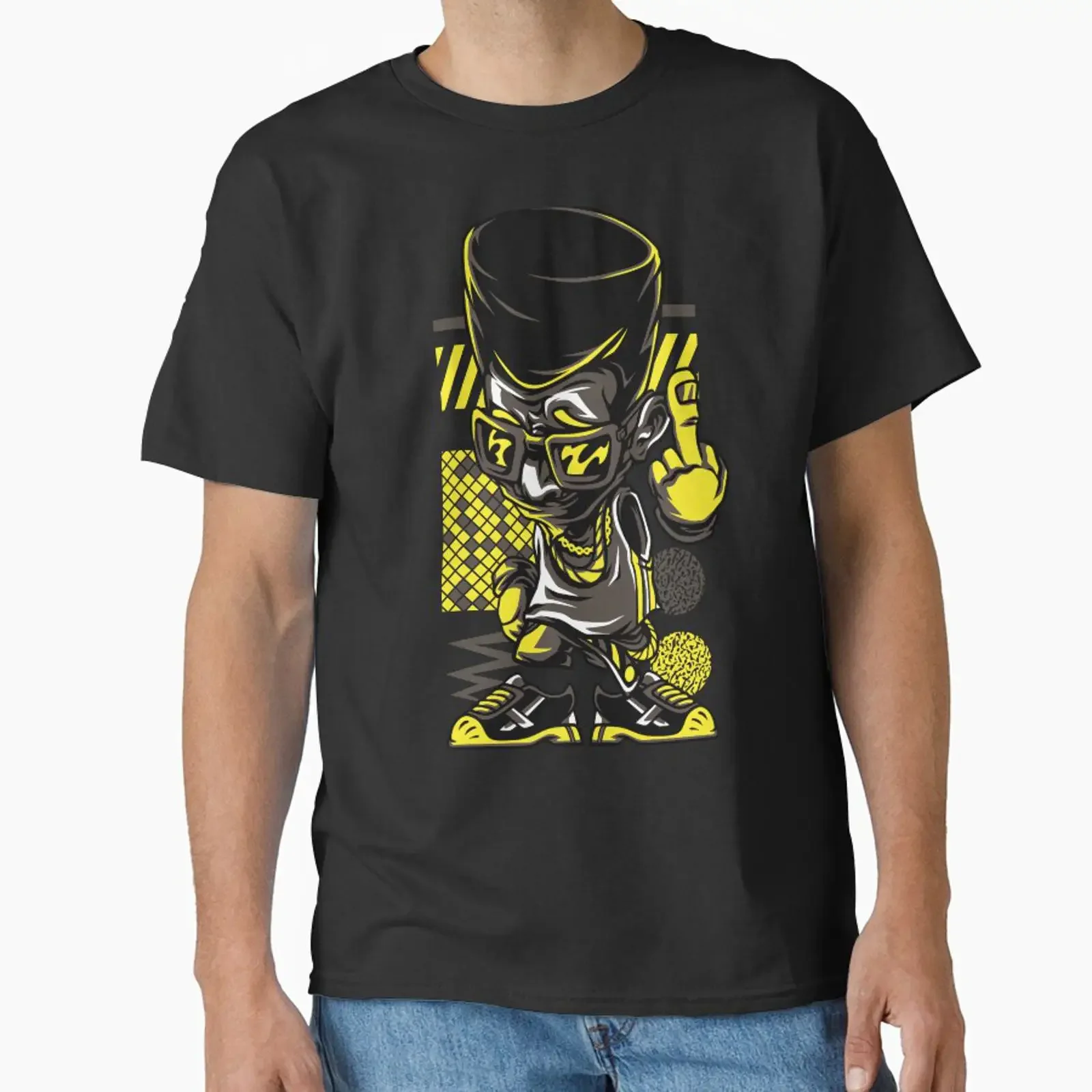 YELLOW RAPPER Klassisches T-Shirt im Vintage-Stil, gewaschen, atmungsaktiv, modisch, dehnbar, weich, bequem, lässig, Streetwear für Herren