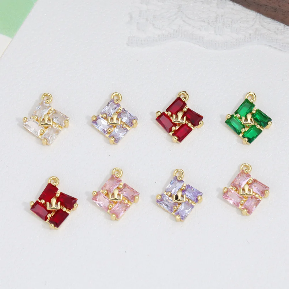 

20pcs/ Bag Simple copper inlaid crystal glass square pendant pendant DIY handmade bracelet necklace earring accessories