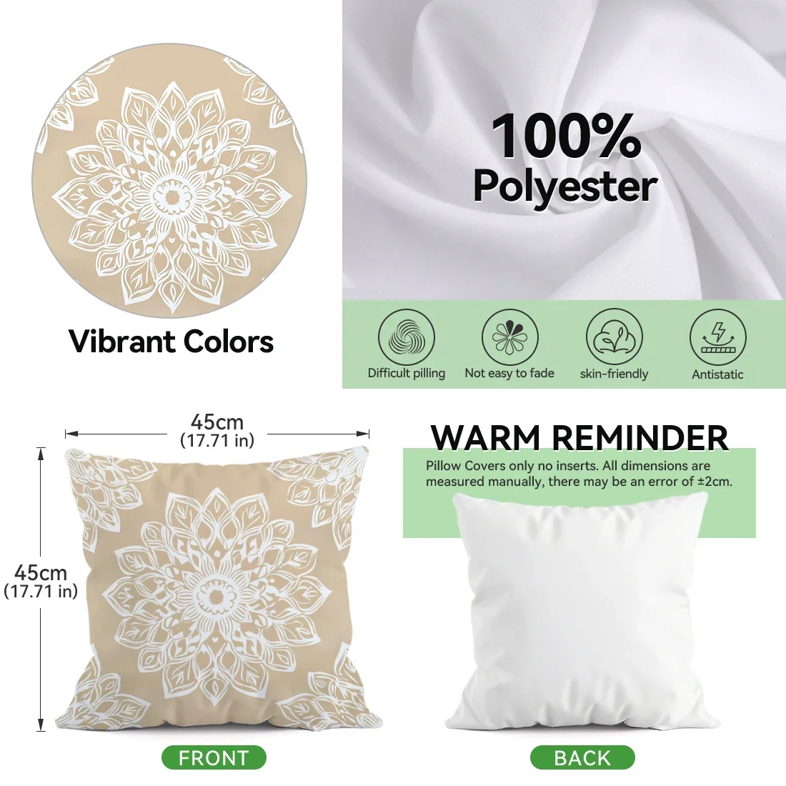 4 Pcs Beige And White Mandrake Single-sided Printed Pillowcase Cushion Cover,suitable For Living Room,bedroom,car Decoration