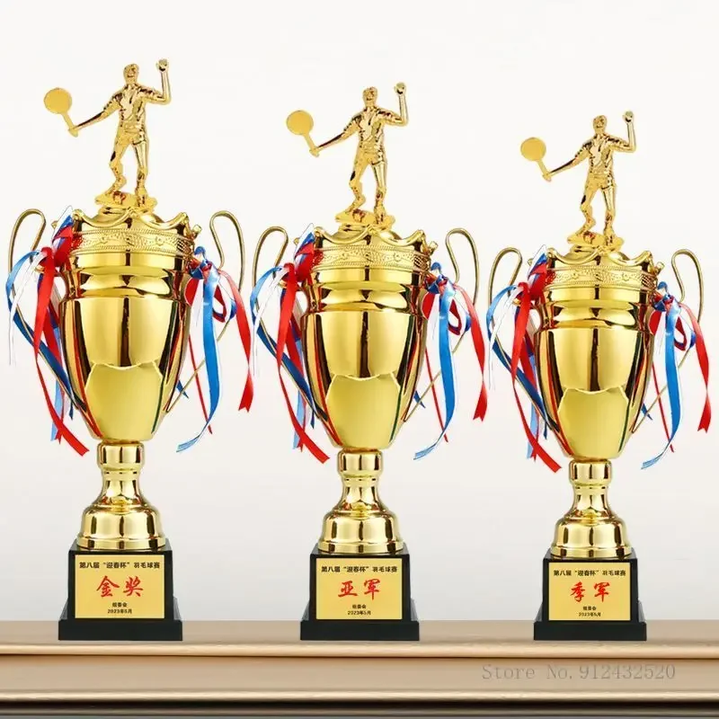 Customized Creative Metal Badminton Trophy, Tennis Volleyball, Table Tennis, School Games, Competition Gifts Home Decoration 1Pc