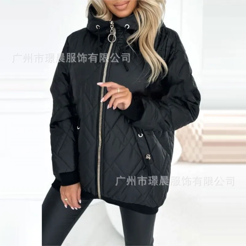 Parka da donna con cappuccio Cappotto Parka alla moda con collo alto e lunghezza all'anca Felpa con cappuccio casual Cappotto in cotone solido Capispalla caldo Autunno Inverno