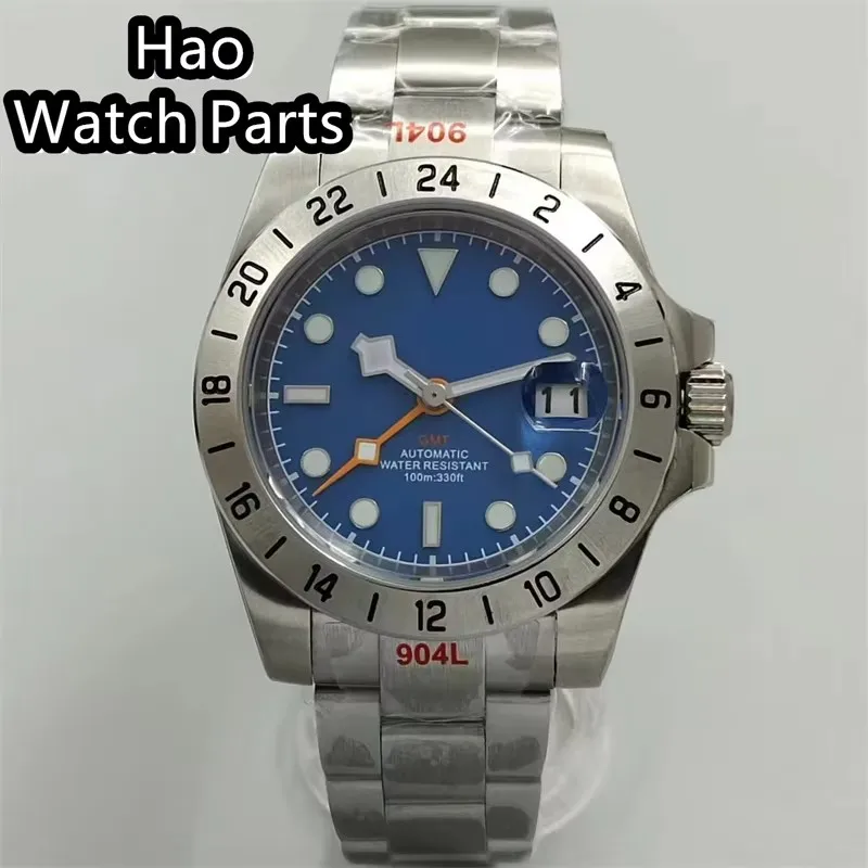 BLIGER 40mm NH34 GMT Men's Mechanical Watch Green Luminous White Black Blue Dial Sapphire Glass Stainless Steel Strap