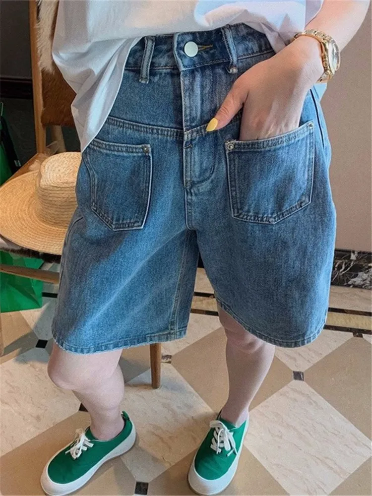 

plus Size Women's Denim Wide Leg Short Pants High Waist Loose Straight Cut Five-Quarter Length Pear Shape Body Slimming Summer
