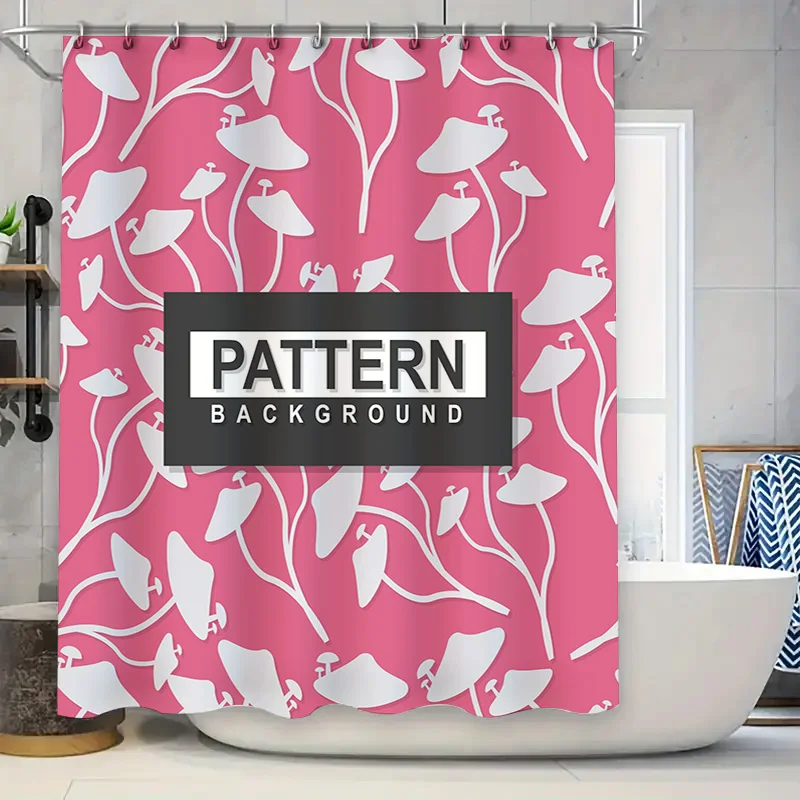 

Pink Bath Shower Curtain with White Pattern Print Decorative Waterproof Fabric for Home Bathroom, Customizable Size Available on