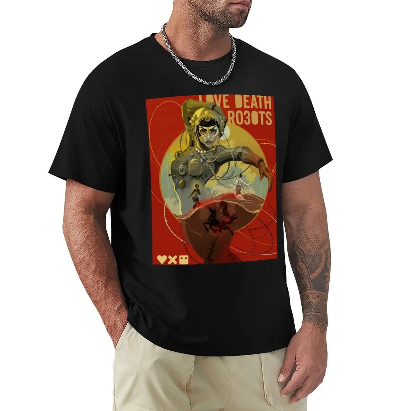 Love, Death & Robots Jibaro T-Shirt Basic Solid Color Short Sleeve Cotton Top