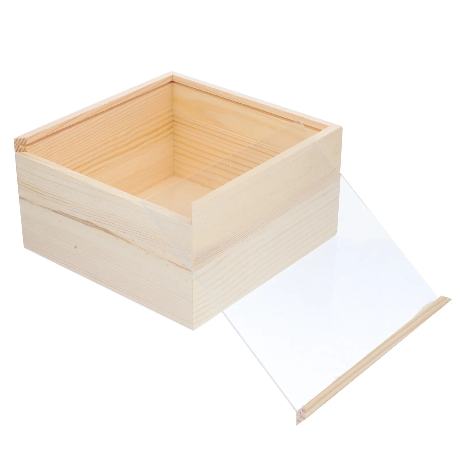 

Wood Storage Box Unfinished Decorative Wooden Jewelry Case Clear Lid Small Jewelry Display Organizer Storage Container