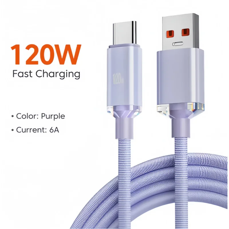 120W Typ C Schnellladekabel USB-C Schnellladekabel 6A Hochgeschwindigkeits-Datenkabel zum Aufladen für VIVO Huawei Xiaomi Samsung iPhone