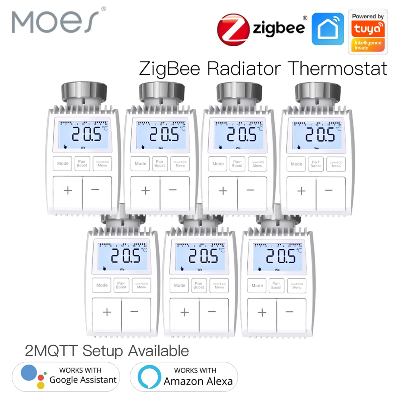 MOES Tuya ZigBee3.0 Radiator Actuator Valve Smart Thermostat Temperature Controller External Sensor TRV Voice Control with Alexa