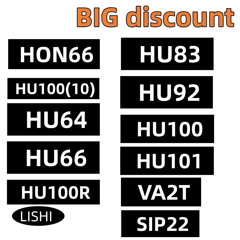 HU64 HU66 HU83 HU162T8 HU92 HU100 HU100 10cut HU101 HU100R HY20 HY22 SIP22 TOY48 HON66 NSN14 HU87 HU46 NE72 VAC102 lishi 2 in 1