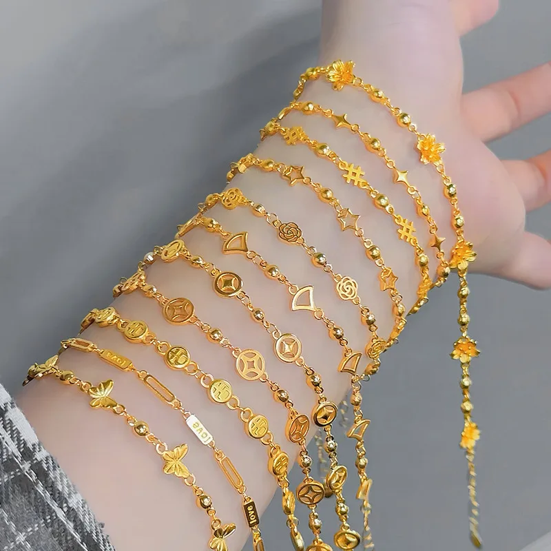 

Shiny Kt18 Gold Color Versatile Flower Butterfly Star Bracelet for Women Bride Wedding Engagement Bracelet Chain Jewelry Gifts