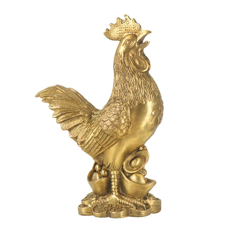 Brass Rooster Cock Figurine Statue Chinese Lucky Fengshui Ornament For Home Office Store Desktop Decoration Handmade Crafts New