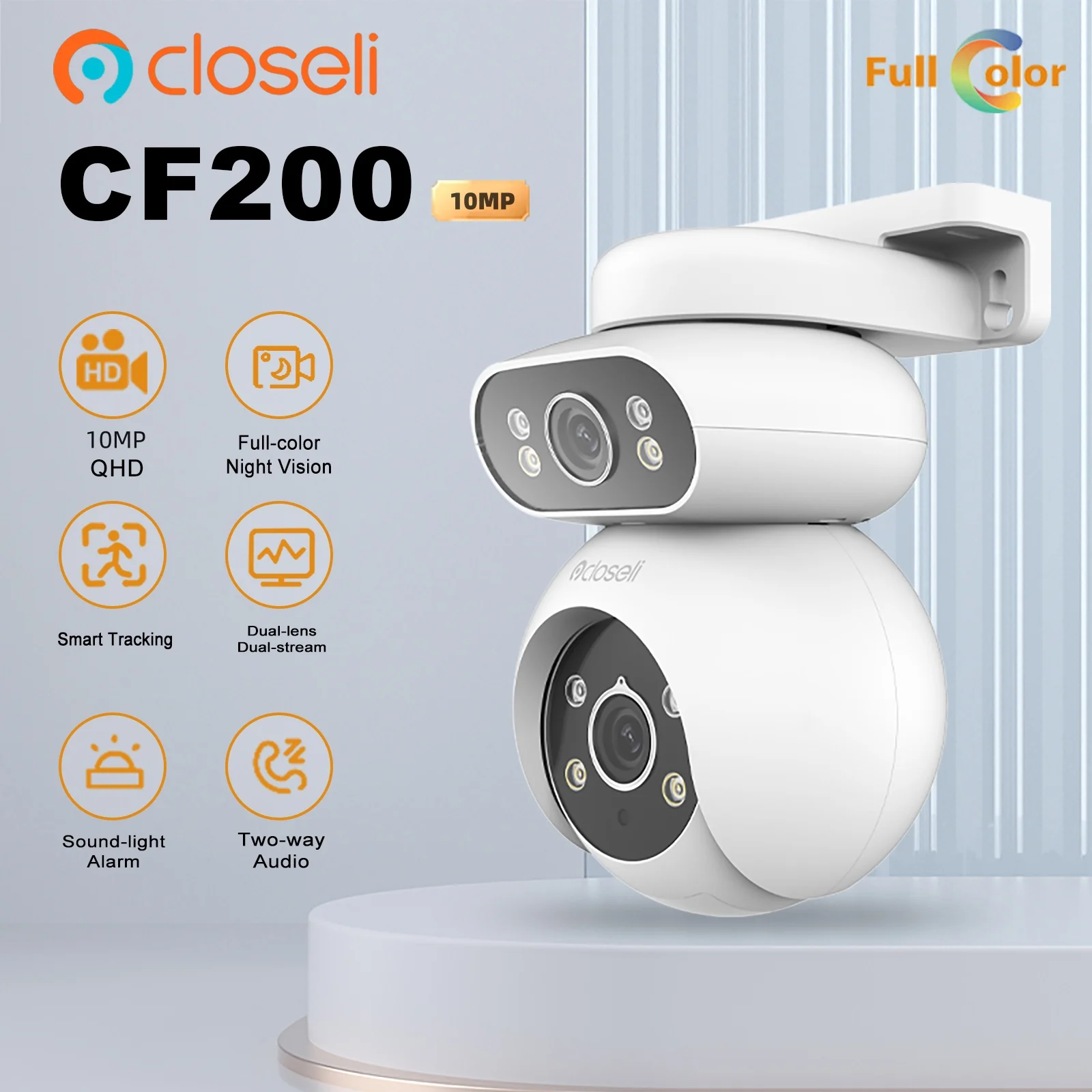 Closeli CF200 10MP 5+5mpLens Outdoor Security Camera Surveillance Pet Detection Dual Screen IP Camera Night Vision Auto Tracking