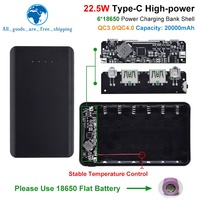 TZT QC4.0 QC3.0 Dual USB Micro/Type-C USB 6*18650 Power Bank Battery Box 4.5A 22.5W 20000mAh Mobile Phone Charger DIY Shell Case