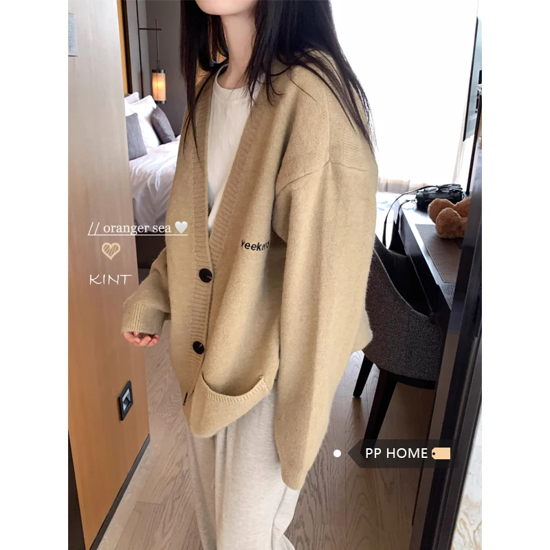 

ZHISILAO New Embroidery Letter Knit Sweater Cardigan for Women Solid Thick Winter Long Sleeve Sweater Autumn Winter 2023