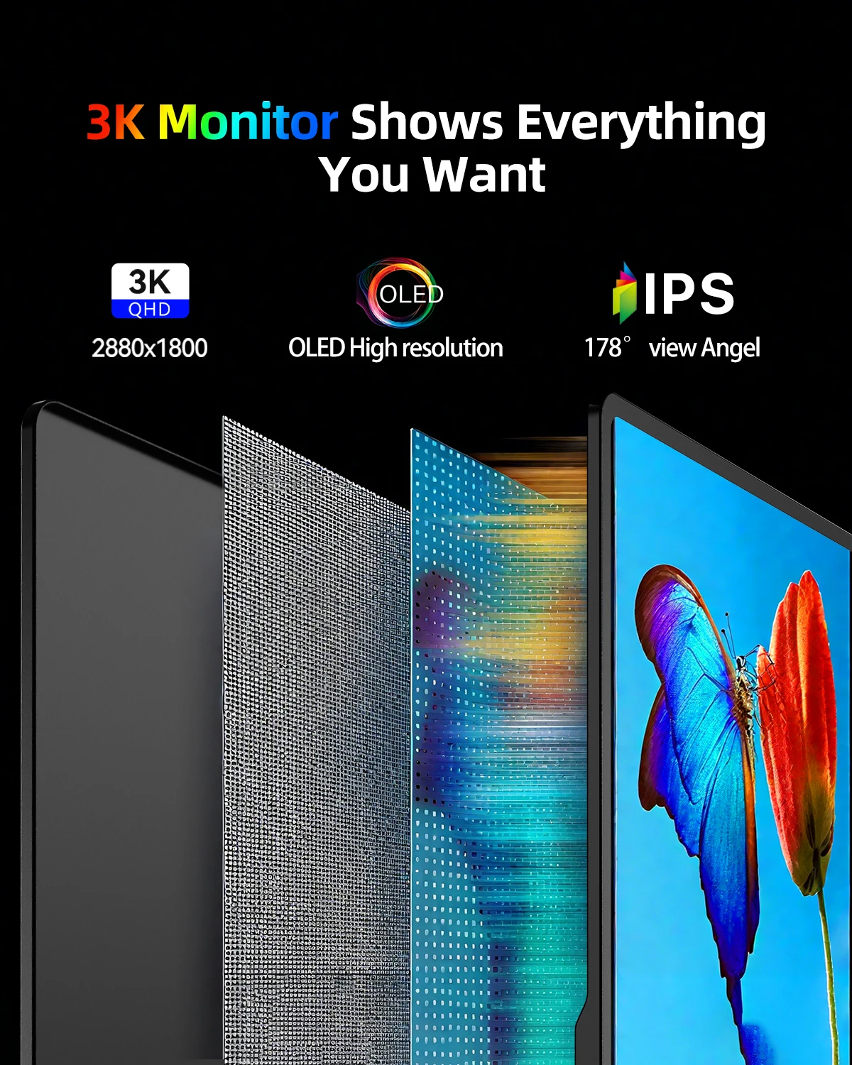 EVICIV OLED 16インチ 3K ポータブル ゲーミング モニター 120Hz 1ms
