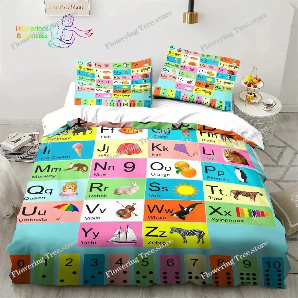 Educational Alphabet Bedding Set Single Twin Full Queen King Size Bed Set Adult Kid Bedroom Bedding Gift