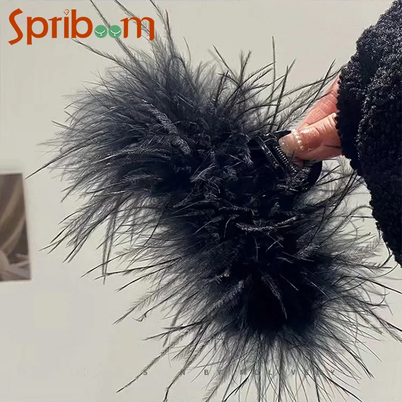 Feather Hair Clip Autumn Winter Black White Shark Clip Women Girls Hair Accessories Party Temperament Hair Pin Korean Headdress