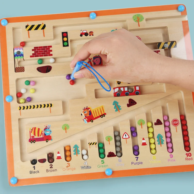 Bambini in legno magnetico colore e numero labirinto apprendimento educazione giocattoli abbinamento colore giocattoli Montessori giocattoli in legno regalo per bambini