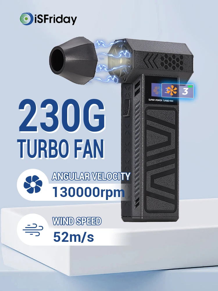 130000RPM Air Blower Handheld Mini Turbo Fan Jetdry Blowers with Display Screen&LED Light 52m/s High Speed Wireless Turbofan Jet