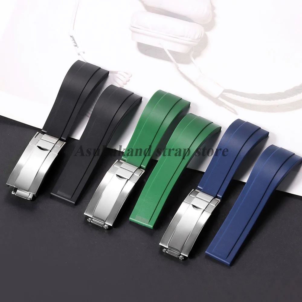 20 мм резиновый ремешок из нержавеющей стали, складная пряжка для Rolex GMT Daytona Submariner, мужской водонепроницаемый силиконовый браслет для часов