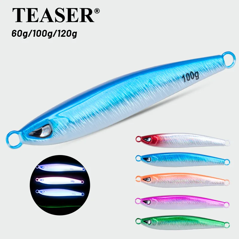 TEASER J127 60g 100g Pesca offshore para sardinas usando placa de metal de isca de imitação, placa UV luminosa de pesca marítima de afundamento rápido