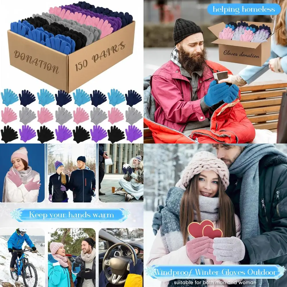 

150 Pairs Bulk Knitted Warm Winter Gloves for Men and Women, Ideal for Christmas Gifts and Homeless Support