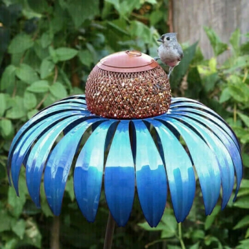 

Coneflower Bird Feeder Outside Garden Art Metal Birdfeeder with Stand Promotion Dropshipping