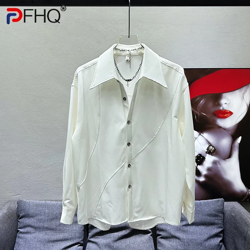 

PFHQ Men's Versatile Design Shirts Casual Long Sleeved Loose Trendy Solid Color Comfortable Turn-down Collar Tops Summer 21Z4175