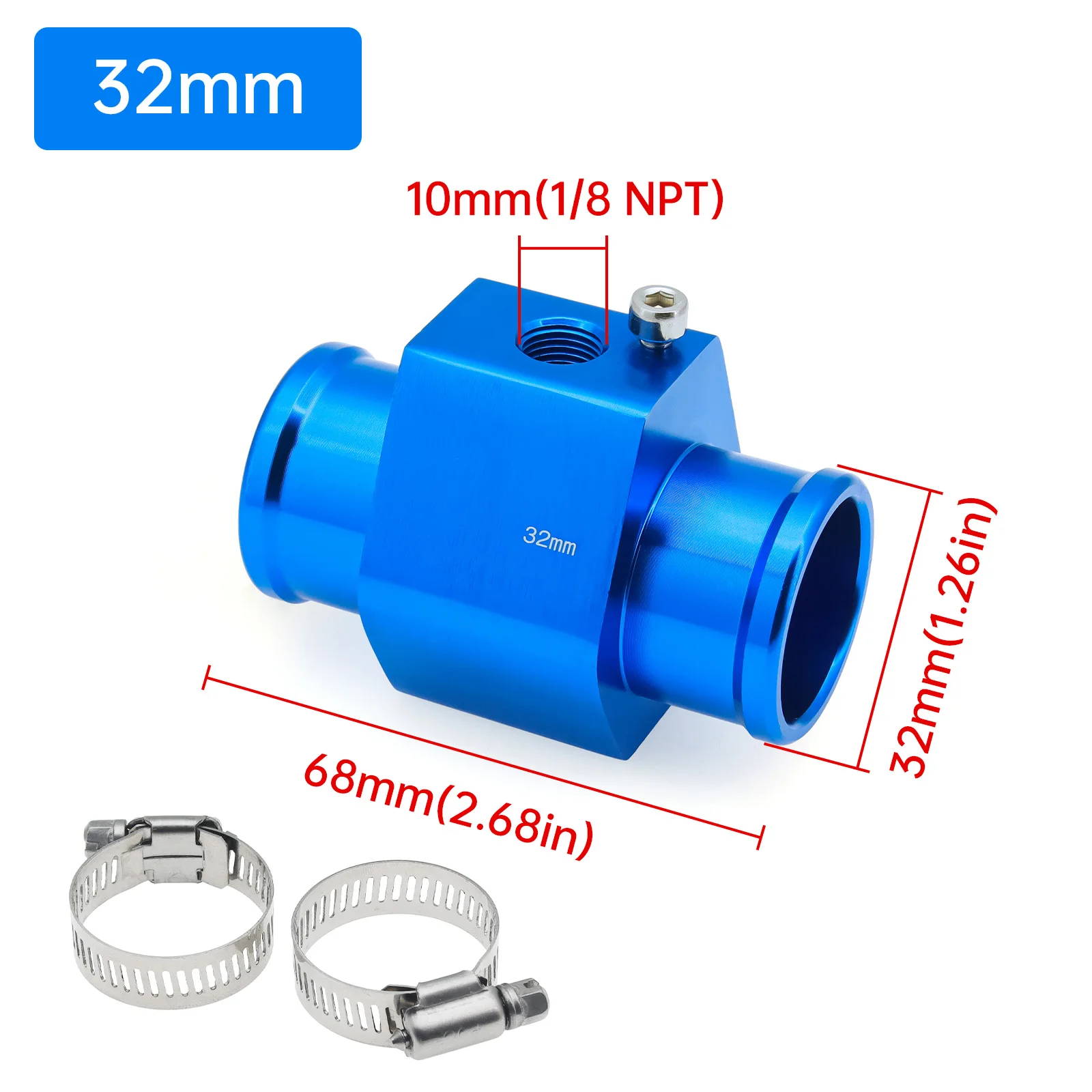 EE 1PC Water Temp Gauge Radiator Temperature Water Temp Joint Pipe Sensor Hose Adapter 32mm 30mm 28mm 26mm Blue Adapter