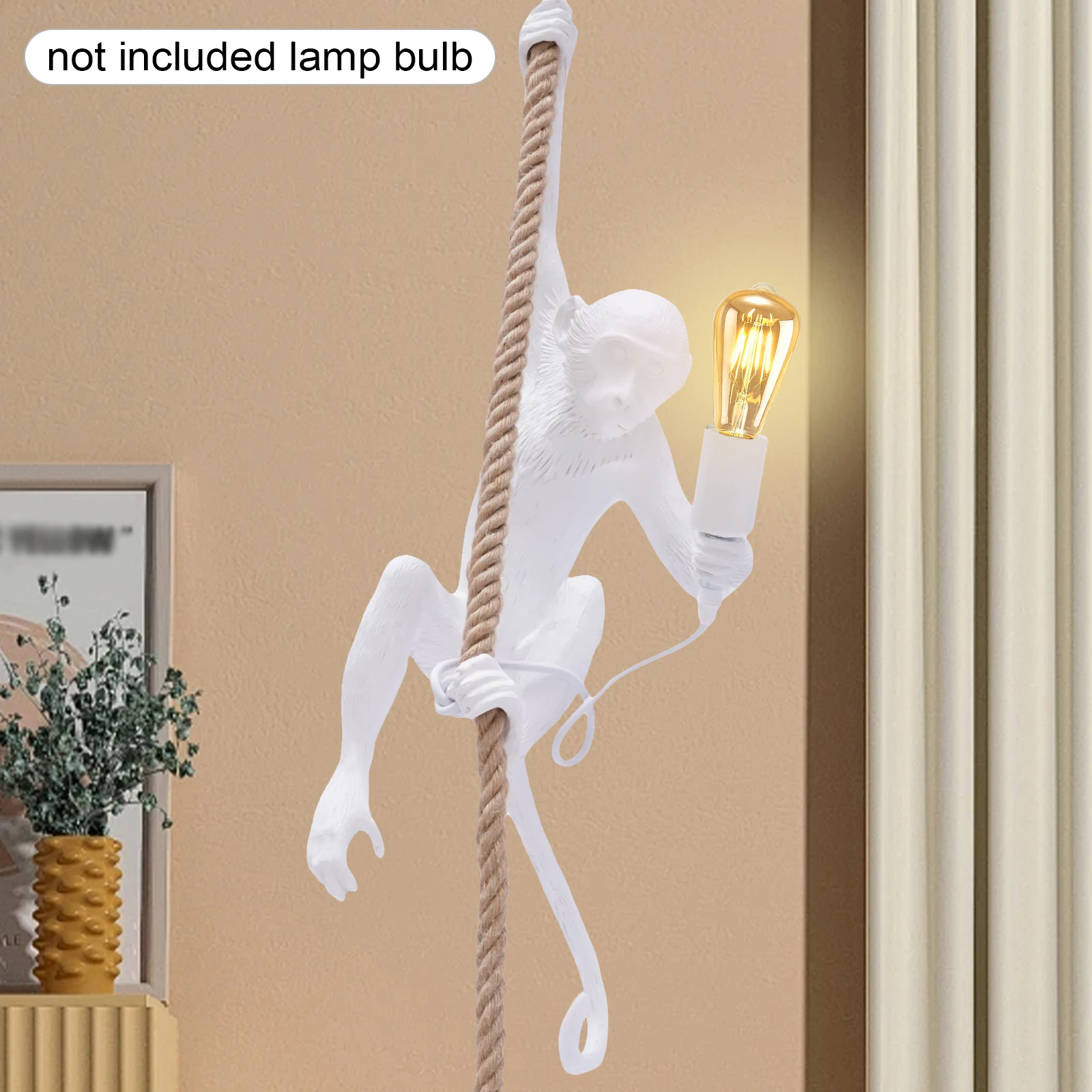 Resin Pendant Light, Monkey Shaped, White, E26 Lamp Holder, Decorative Chandelier for Home 110V