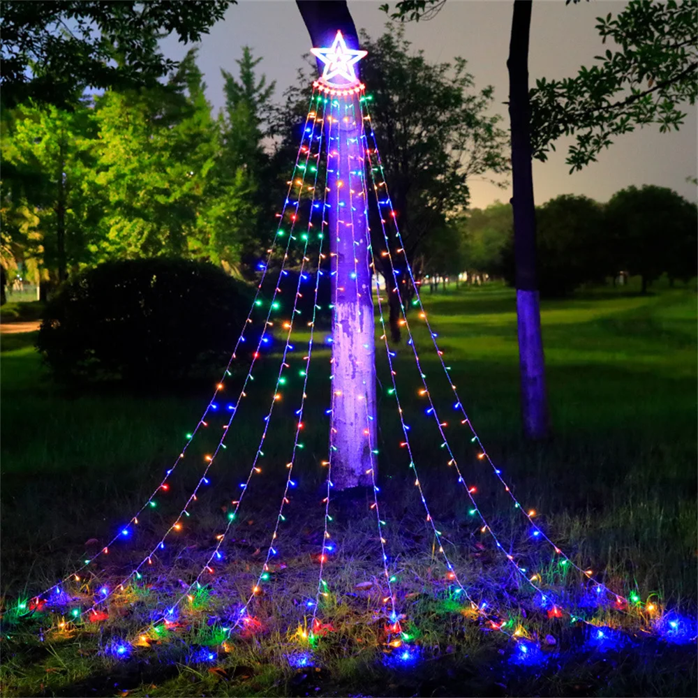 

LED Waterfall Meteor Flowing Star Rain LED String Light Curtain Icicle Garland Topper Star Fairy Lights Xmas Tree Party Wedding