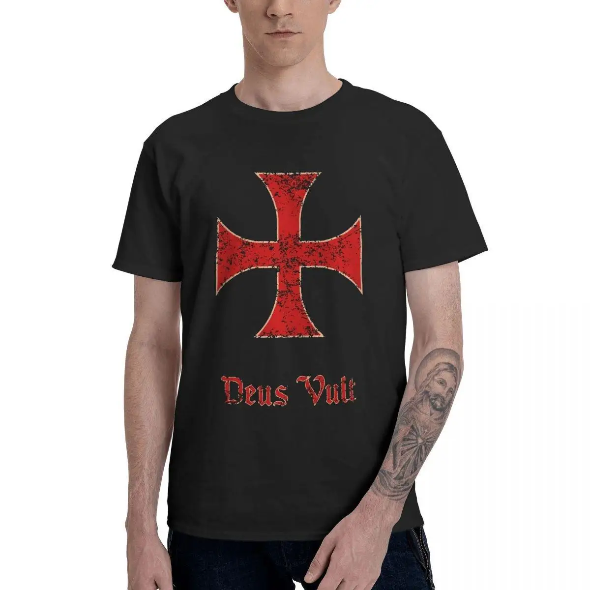 Men Deus Vult Crusader Cross Knights Templar T Shirts Pure Cotton Clothing Short Sleeve Tee Shirt Graphic Printed T-Shirts