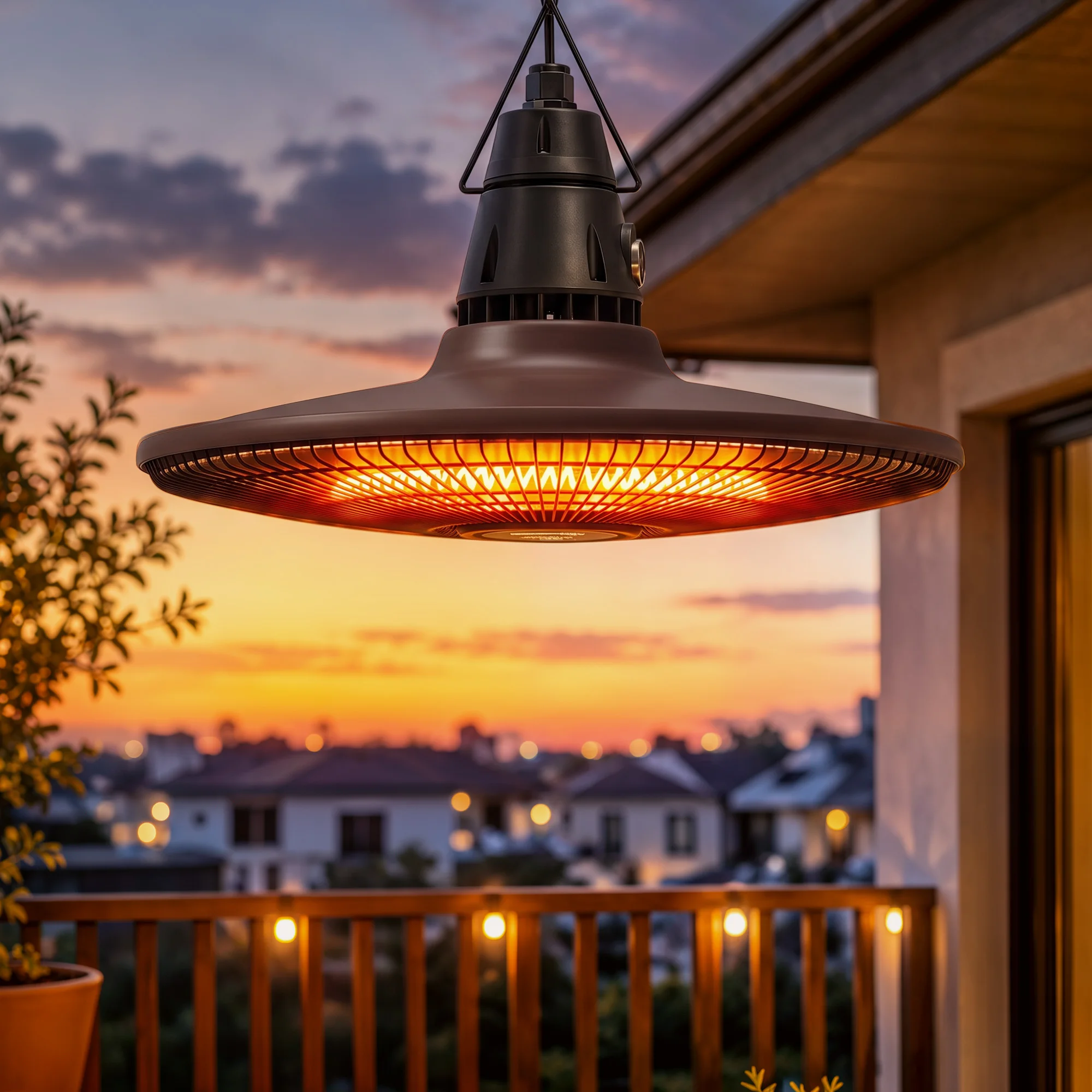 Outsunny 1500W Electric Patio Heater, IP65 Hanging Infrared Carbon Fiber Tube Outdoor Heater with Remote Control for Patios, Balcony, Brown