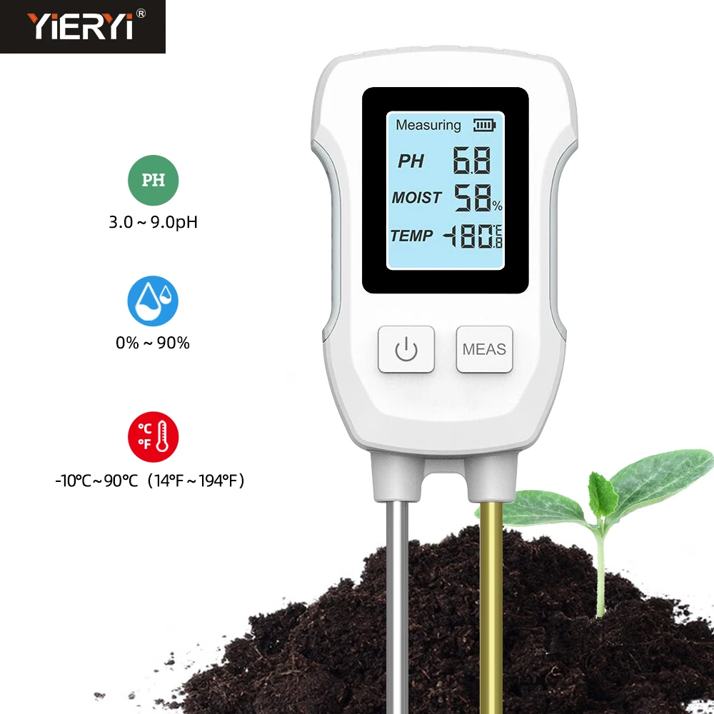 Digital LCD Soil Tester PH/Moisture/Temp 3.0-9 pH Meter Heat-resistant Metal Sensor Humidity Monitor for Flower Plants Gardening 