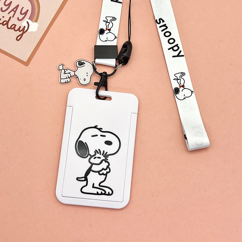 Cartoon Miniso Snoopy Card Holder Coin Purse Id Student Meal Card Bus Subway Access Control Charlie Lucy with Lanyard Gift